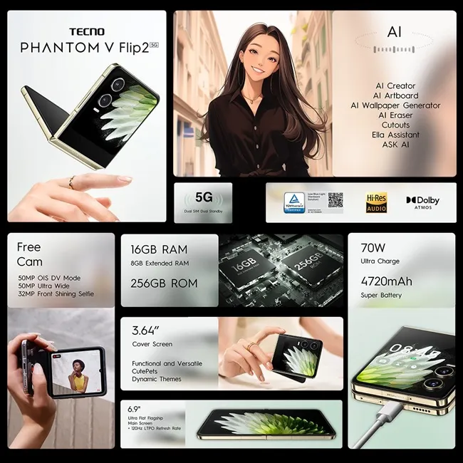 TECNO PHANTOM V Flip2 5G Features TECNO PHANTOM V Flip2 5G Features